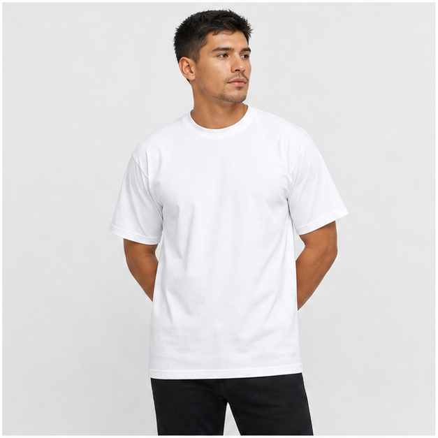 Men's Heavyweight T Shirts ?C Cotton Short Sleeve Crew Neck Plain Tee Top Tshirts Regular-Big Tall Size S-10X - model view